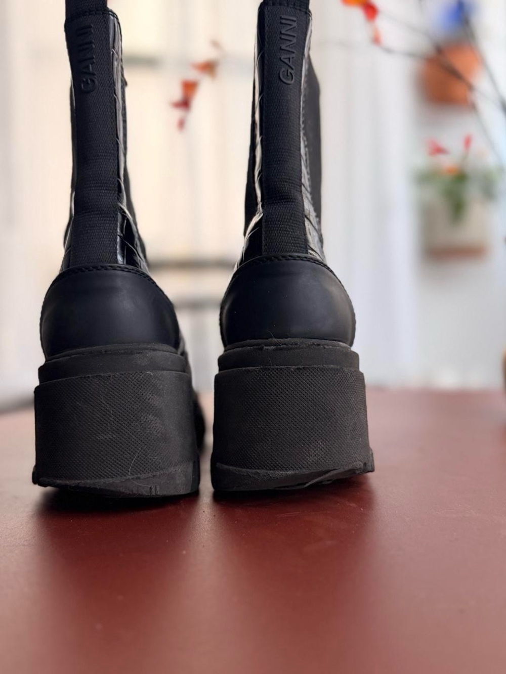 Ganni Black Croc-Embossed Chelsea Platform Boot - Women - Picture 7 of 7